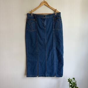 90's Vintage No Fuze Jeans Blue Denim Pencil Maxi Skirt Size XL 16/18
